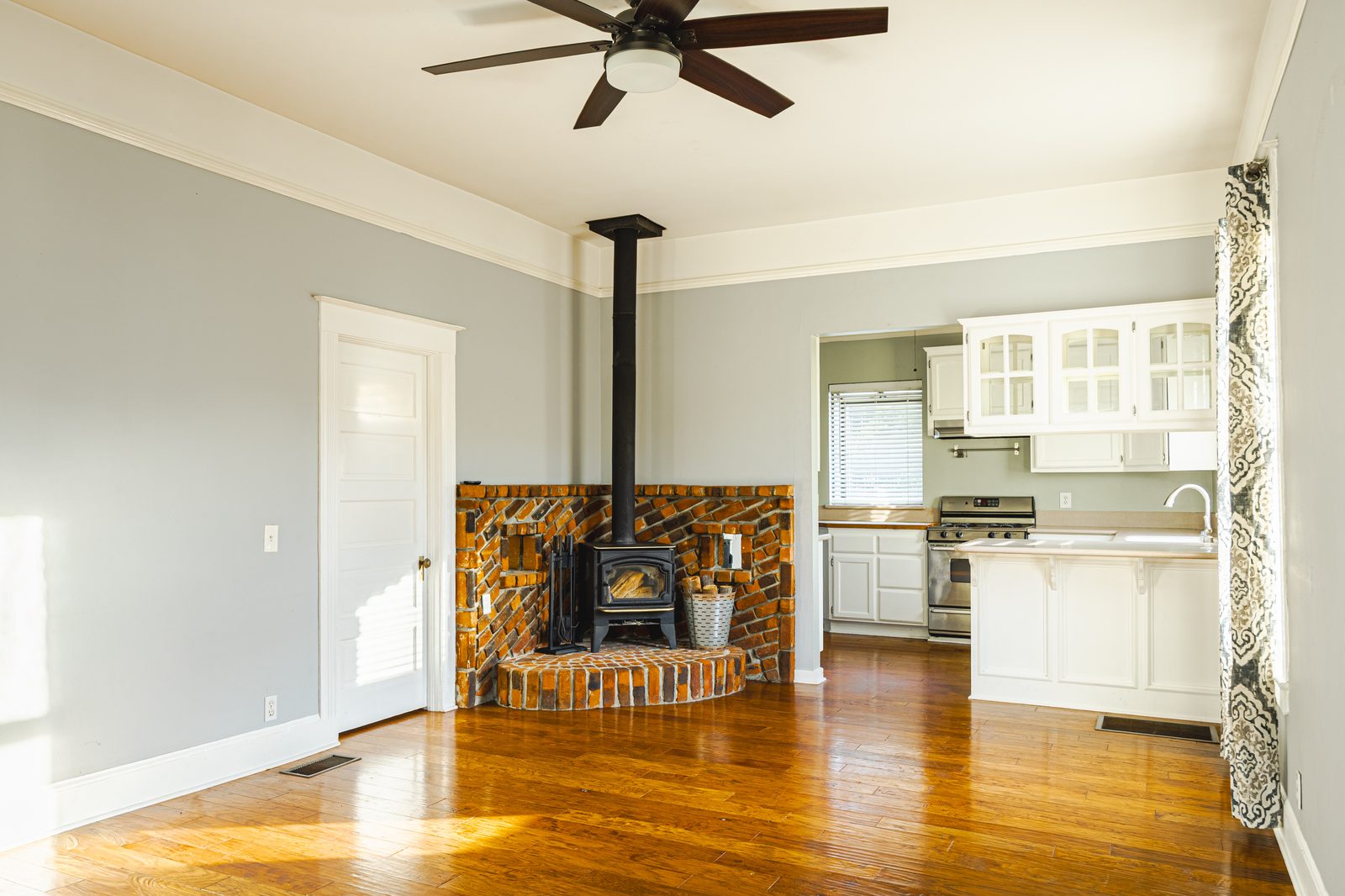 Dining area with wood stove